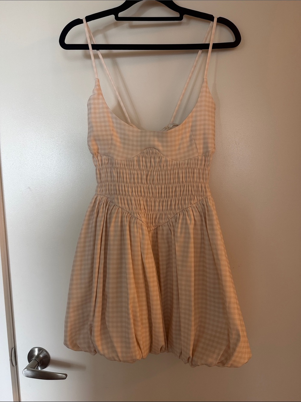 Super cute Zara Peach Gingham Smocked Mini Dress